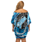 Adelaide Strikers Family Matching Off Shoulder Short Dress and Hawaiian Shirt Flaming Lightning Storm Geometric Sports Mascot Art