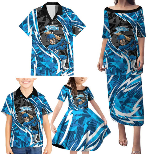 Adelaide Strikers Family Matching Puletasi and Hawaiian Shirt Flaming Lightning Storm Geometric Sports Mascot Art