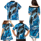 Adelaide Strikers Family Matching Puletasi and Hawaiian Shirt Flaming Lightning Storm Geometric Sports Mascot Art