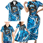 Adelaide Strikers Family Matching Short Sleeve Bodycon Dress and Hawaiian Shirt Flaming Lightning Storm Geometric Sports Mascot Art
