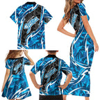 Adelaide Strikers Family Matching Short Sleeve Bodycon Dress and Hawaiian Shirt Flaming Lightning Storm Geometric Sports Mascot Art