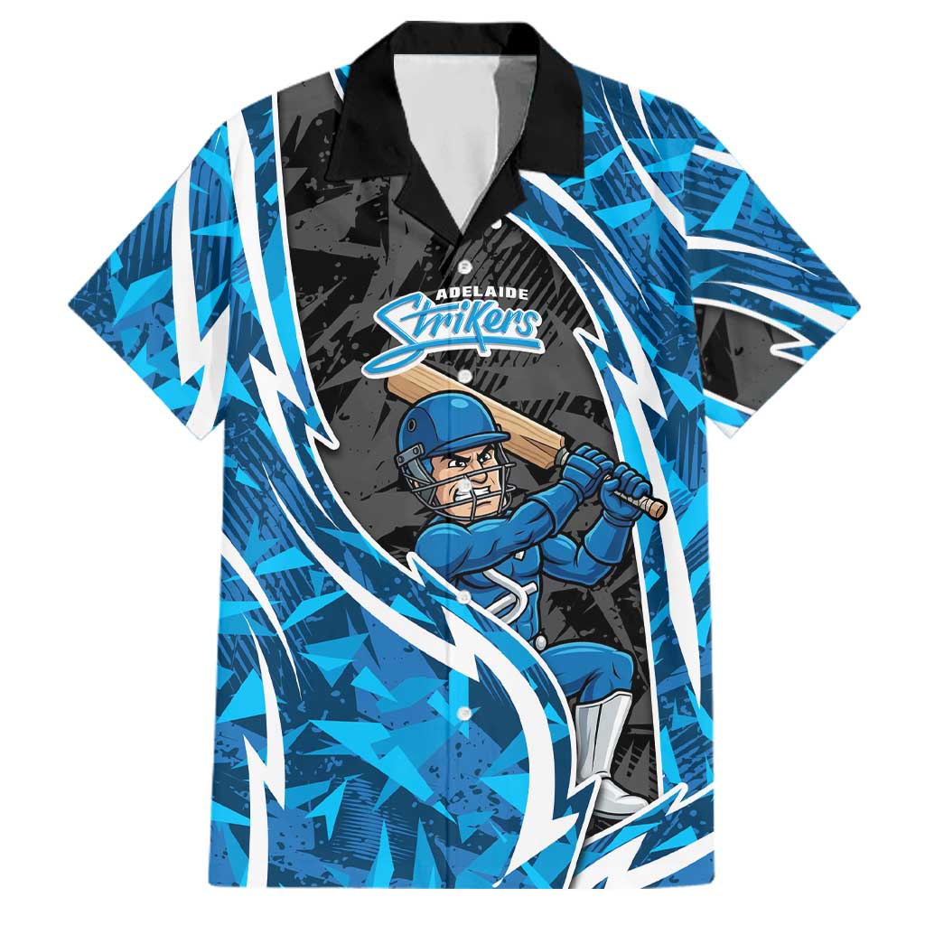 Adelaide Strikers Family Matching Short Sleeve Bodycon Dress and Hawaiian Shirt Flaming Lightning Storm Geometric Sports Mascot Art