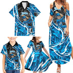 Adelaide Strikers Family Matching Summer Maxi Dress and Hawaiian Shirt Flaming Lightning Storm Geometric Sports Mascot Art