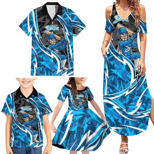 Adelaide Strikers Family Matching Summer Maxi Dress and Hawaiian Shirt Flaming Lightning Storm Geometric Sports Mascot Art