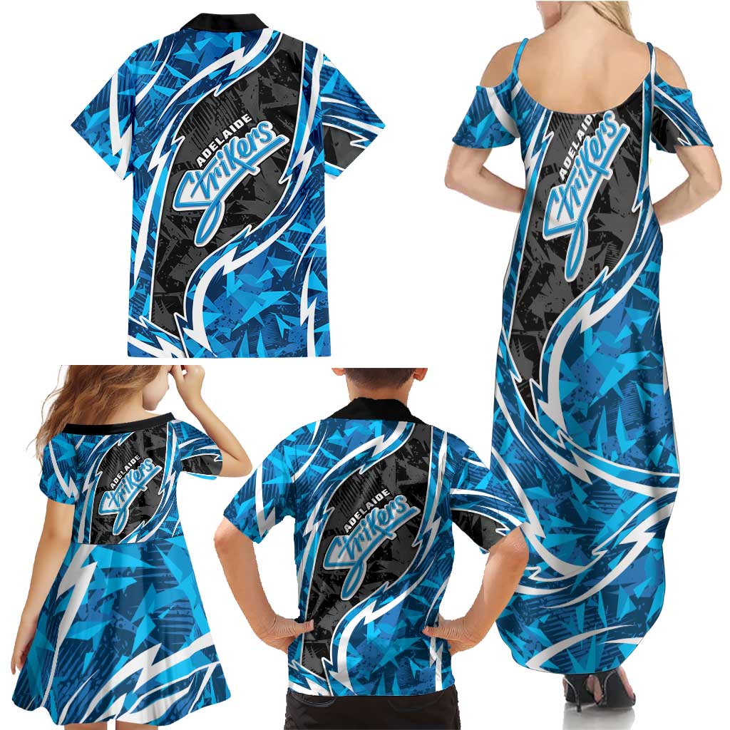 Adelaide Strikers Family Matching Summer Maxi Dress and Hawaiian Shirt Flaming Lightning Storm Geometric Sports Mascot Art
