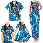 Adelaide Strikers Family Matching Tank Maxi Dress and Hawaiian Shirt Flaming Lightning Storm Geometric Sports Mascot Art