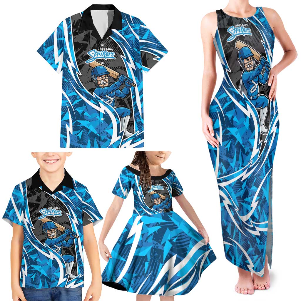 Adelaide Strikers Family Matching Tank Maxi Dress and Hawaiian Shirt Flaming Lightning Storm Geometric Sports Mascot Art