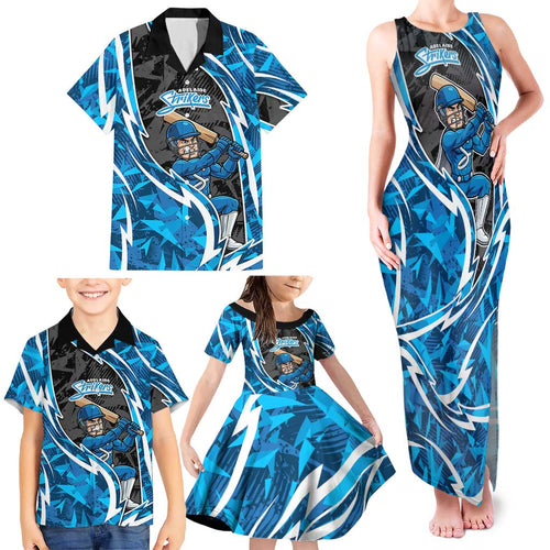 Adelaide Strikers Family Matching Tank Maxi Dress and Hawaiian Shirt Flaming Lightning Storm Geometric Sports Mascot Art