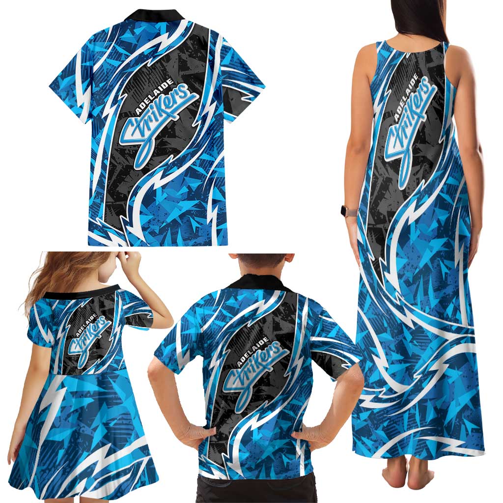 Adelaide Strikers Family Matching Tank Maxi Dress and Hawaiian Shirt Flaming Lightning Storm Geometric Sports Mascot Art