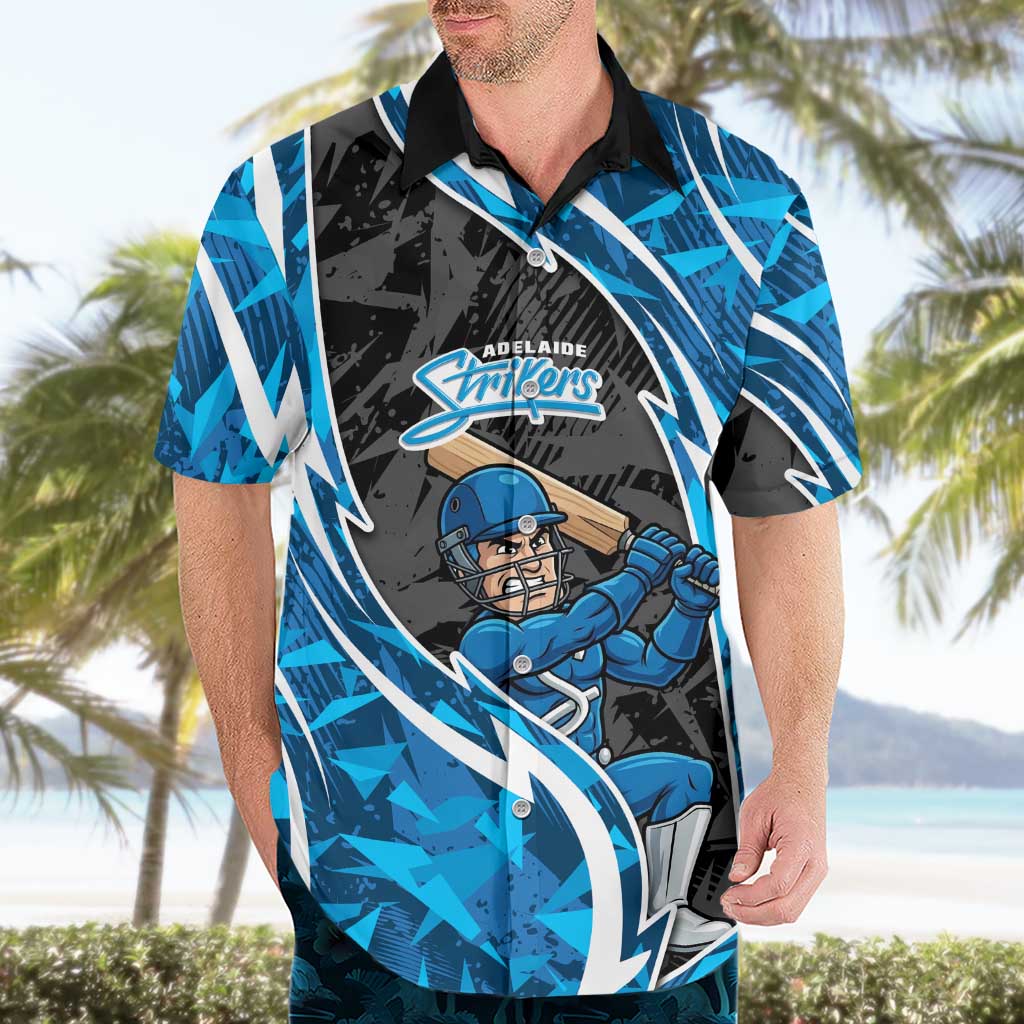 Adelaide Strikers Hawaiian Shirt Flaming Lightning Storm Geometric Sports Mascot Art