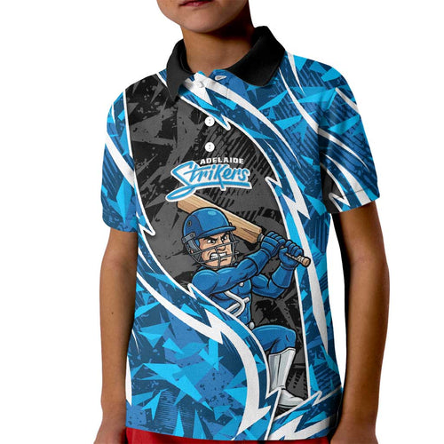 Adelaide Strikers Kid Polo Shirt Flaming Lightning Storm Geometric Sports Mascot Art