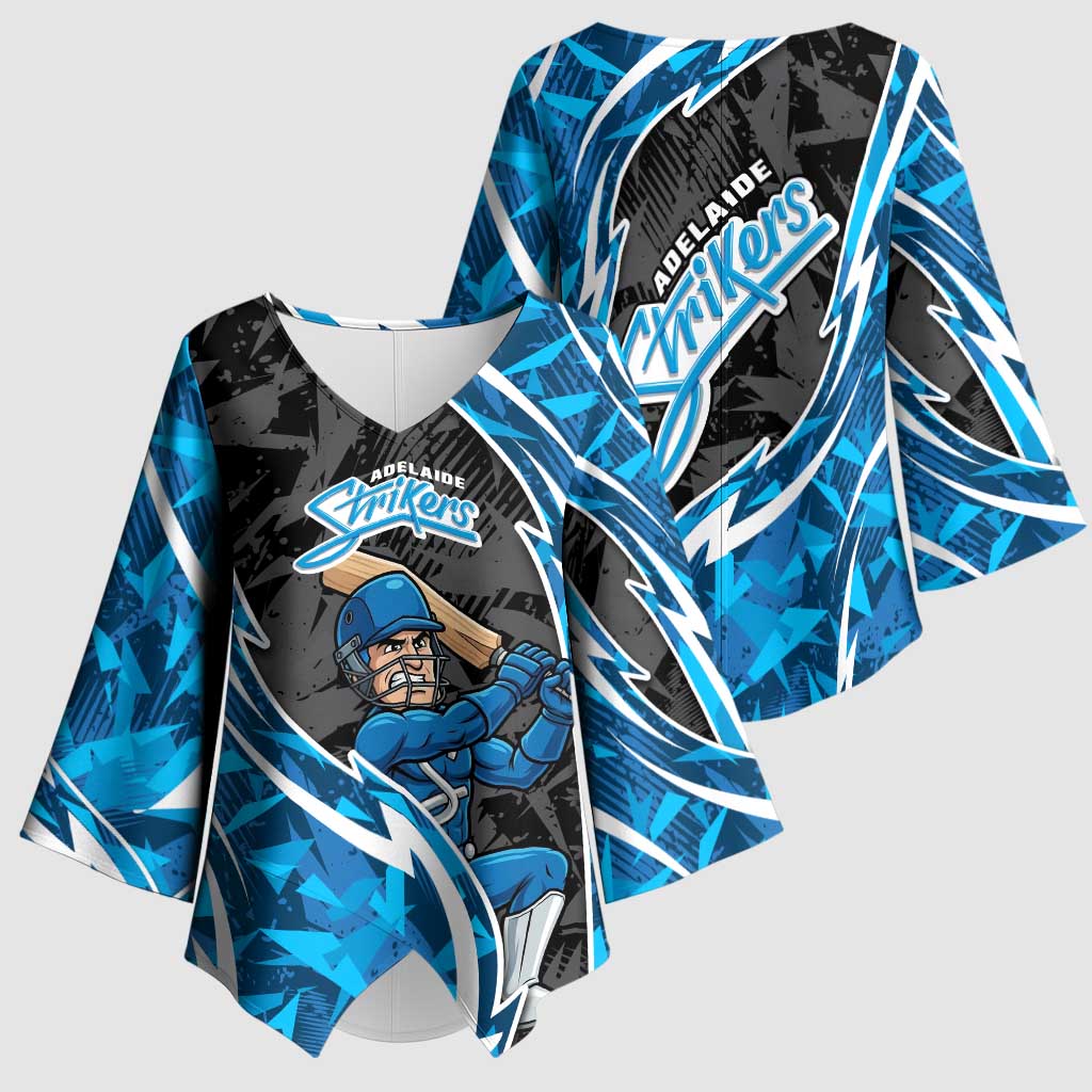 Adelaide Strikers Kimono Sleeve Blouse Flaming Lightning Storm Geometric Sports Mascot Art