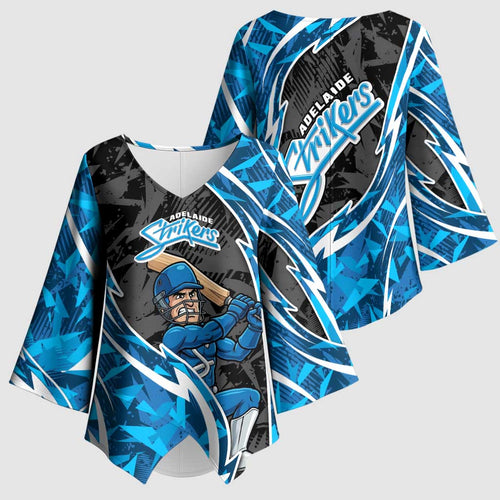 Adelaide Strikers Kimono Sleeve Blouse Flaming Lightning Storm Geometric Sports Mascot Art