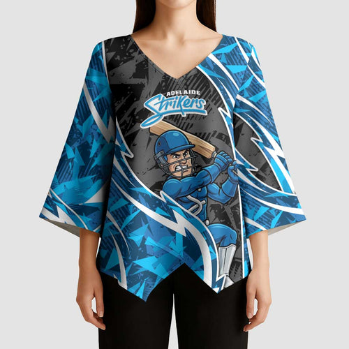 Adelaide Strikers Kimono Sleeve Blouse Flaming Lightning Storm Geometric Sports Mascot Art