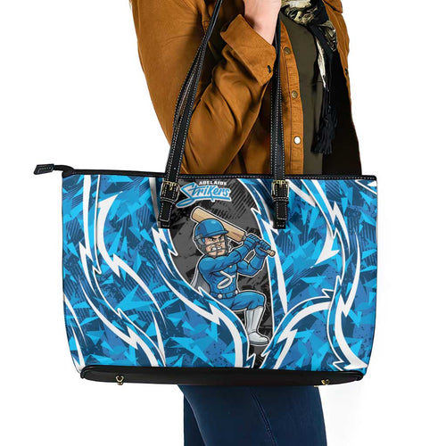 Adelaide Strikers Leather Tote Bag Flaming Lightning Storm Geometric Sports Mascot Art