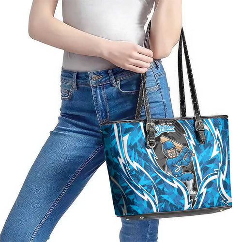 Adelaide Strikers Leather Tote Bag Flaming Lightning Storm Geometric Sports Mascot Art