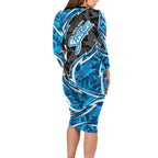 Adelaide Strikers Long Sleeve Bodycon Dress Flaming Lightning Storm Geometric Sports Mascot Art
