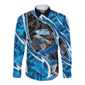 Adelaide Strikers Long Sleeve Button Shirt Flaming Lightning Storm Geometric Sports Mascot Art
