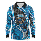 Adelaide Strikers Long Sleeve Polo Shirt Flaming Lightning Storm Geometric Sports Mascot Art