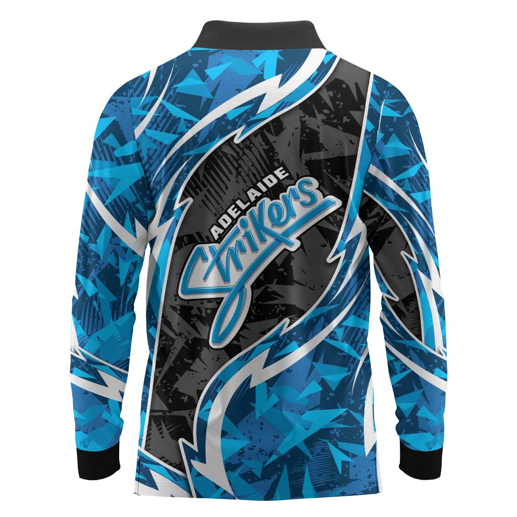 Adelaide Strikers Long Sleeve Polo Shirt Flaming Lightning Storm Geometric Sports Mascot Art