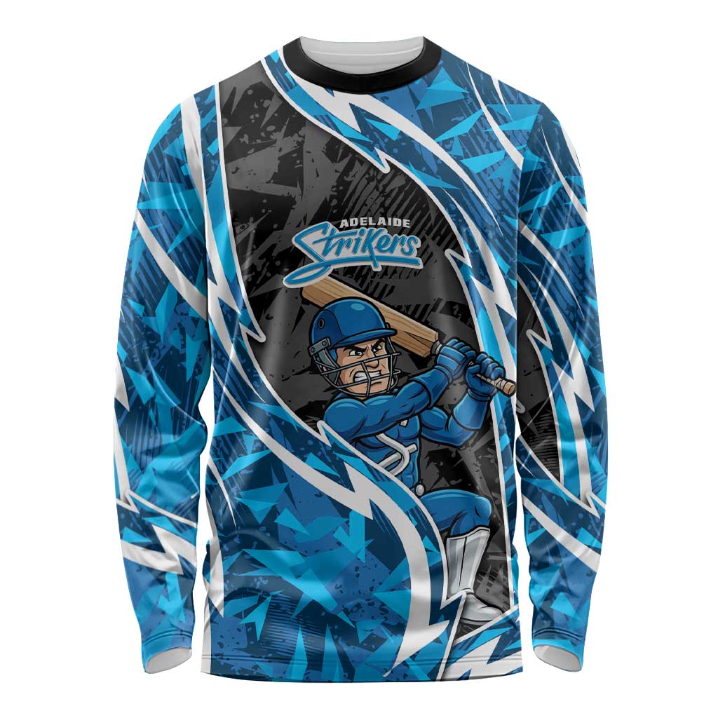 Adelaide Strikers Long Sleeve Shirt Flaming Lightning Storm Geometric Sports Mascot Art