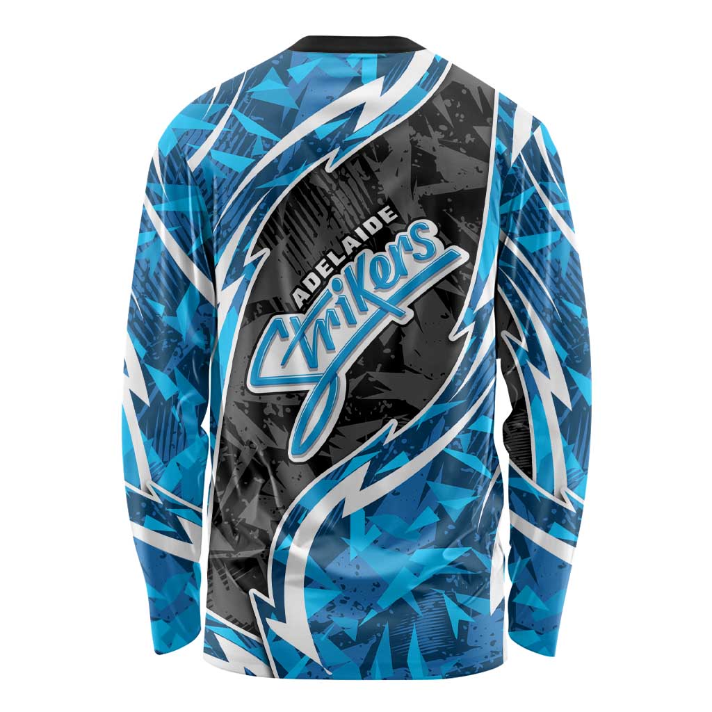 Adelaide Strikers Long Sleeve Shirt Flaming Lightning Storm Geometric Sports Mascot Art