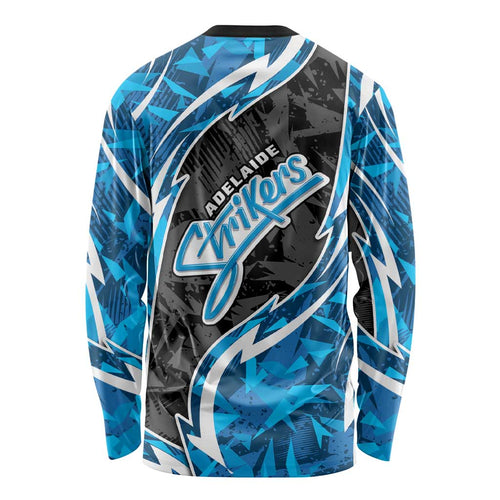 Adelaide Strikers Long Sleeve Shirt Flaming Lightning Storm Geometric Sports Mascot Art