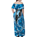 Adelaide Strikers Off Shoulder Maxi Dress Flaming Lightning Storm Geometric Sports Mascot Art