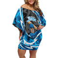 Adelaide Strikers Off Shoulder Short Dress Flaming Lightning Storm Geometric Sports Mascot Art