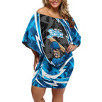 Adelaide Strikers Off Shoulder Short Dress Flaming Lightning Storm Geometric Sports Mascot Art