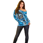 Adelaide Strikers Off Shoulder Sweater Flaming Lightning Storm Geometric Sports Mascot Art