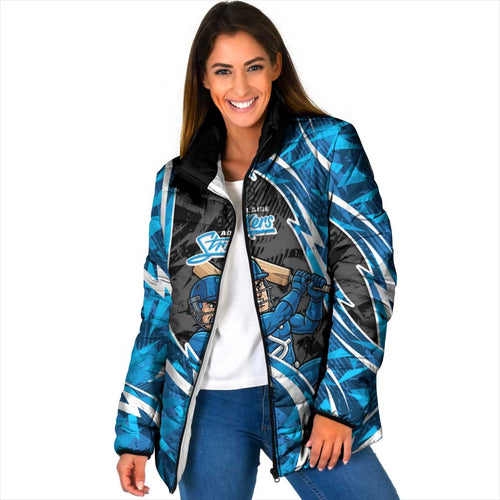 Adelaide Strikers Padded Jacket Flaming Lightning Storm Geometric Sports Mascot Art