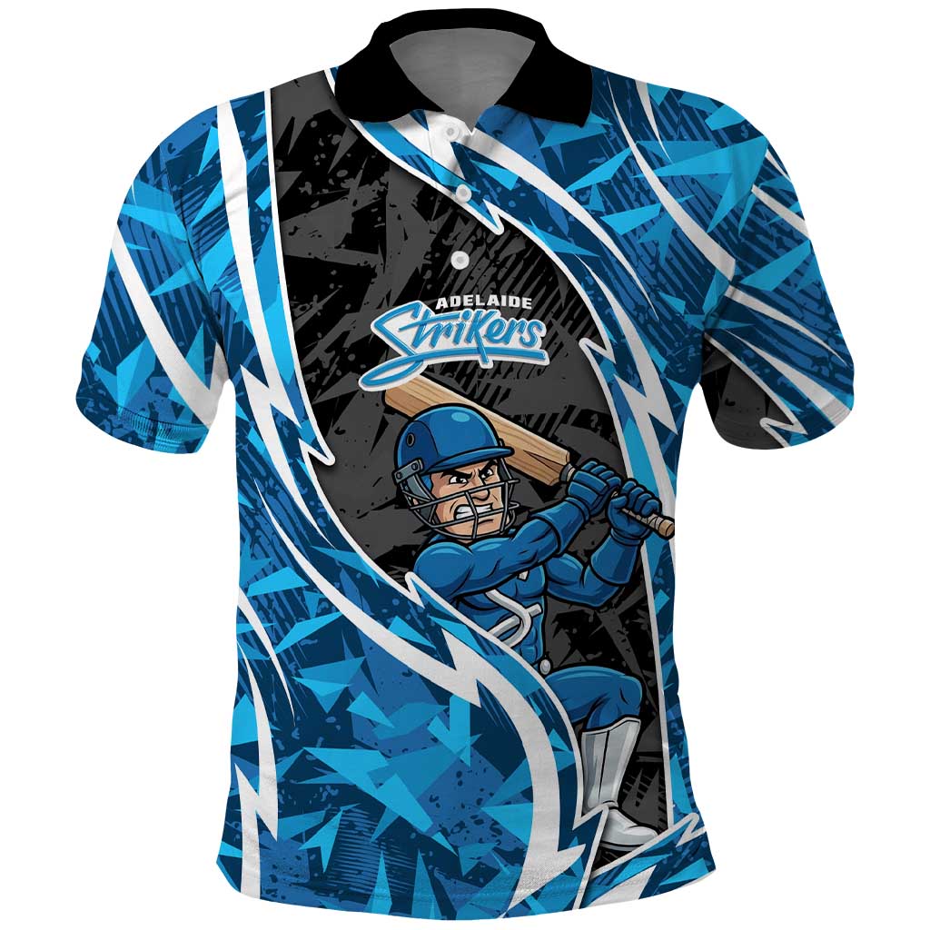 Adelaide Strikers Polo Shirt Flaming Lightning Storm Geometric Sports Mascot Art