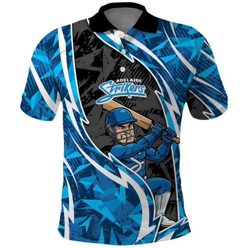 Adelaide Strikers Polo Shirt Flaming Lightning Storm Geometric Sports Mascot Art