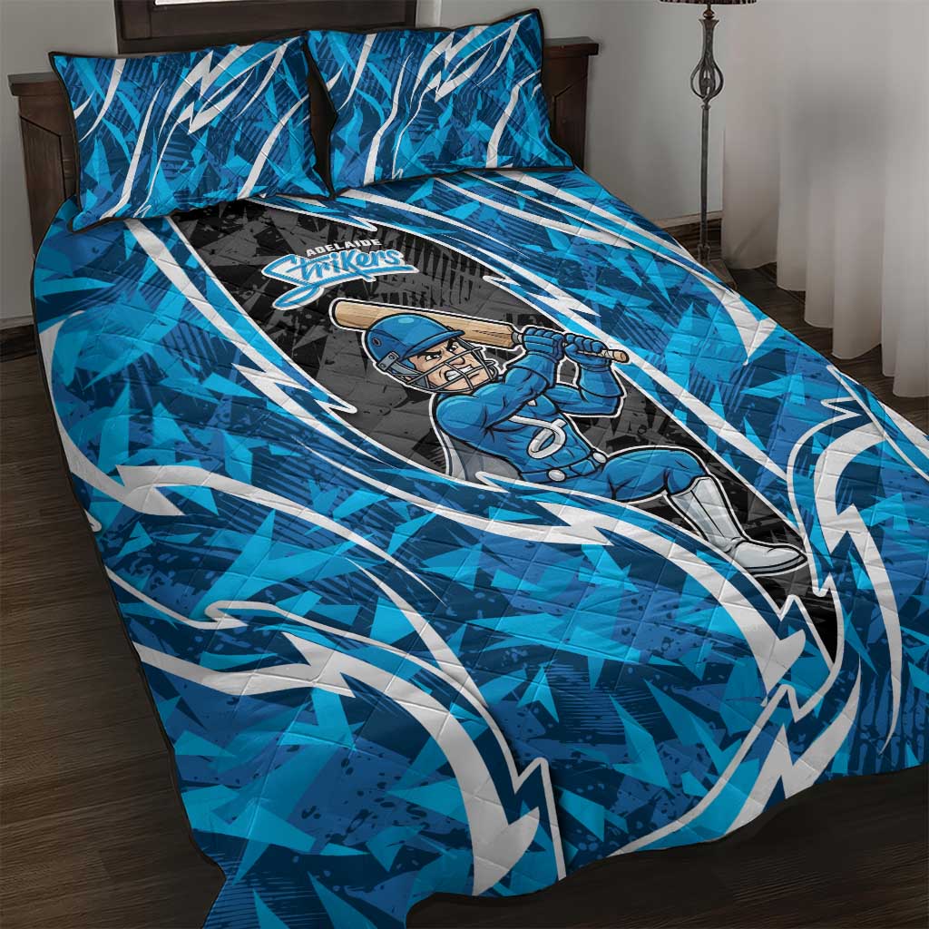 Adelaide Strikers Quilt Bed Set Flaming Lightning Storm Geometric Sports Mascot Art