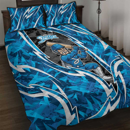 Adelaide Strikers Quilt Bed Set Flaming Lightning Storm Geometric Sports Mascot Art