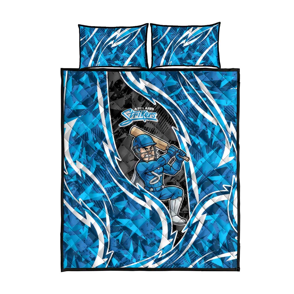 Adelaide Strikers Quilt Bed Set Flaming Lightning Storm Geometric Sports Mascot Art