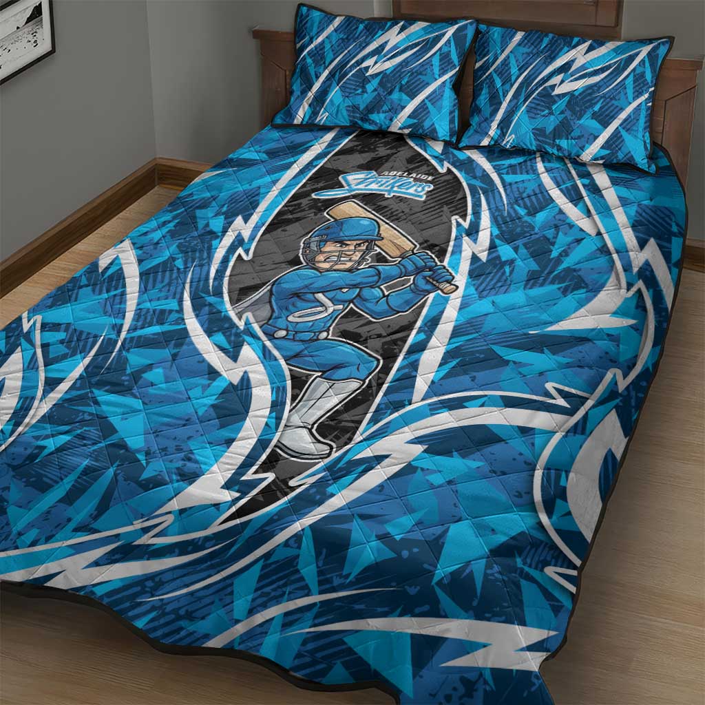 Adelaide Strikers Quilt Bed Set Flaming Lightning Storm Geometric Sports Mascot Art