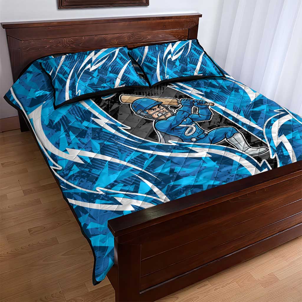 Adelaide Strikers Quilt Bed Set Flaming Lightning Storm Geometric Sports Mascot Art