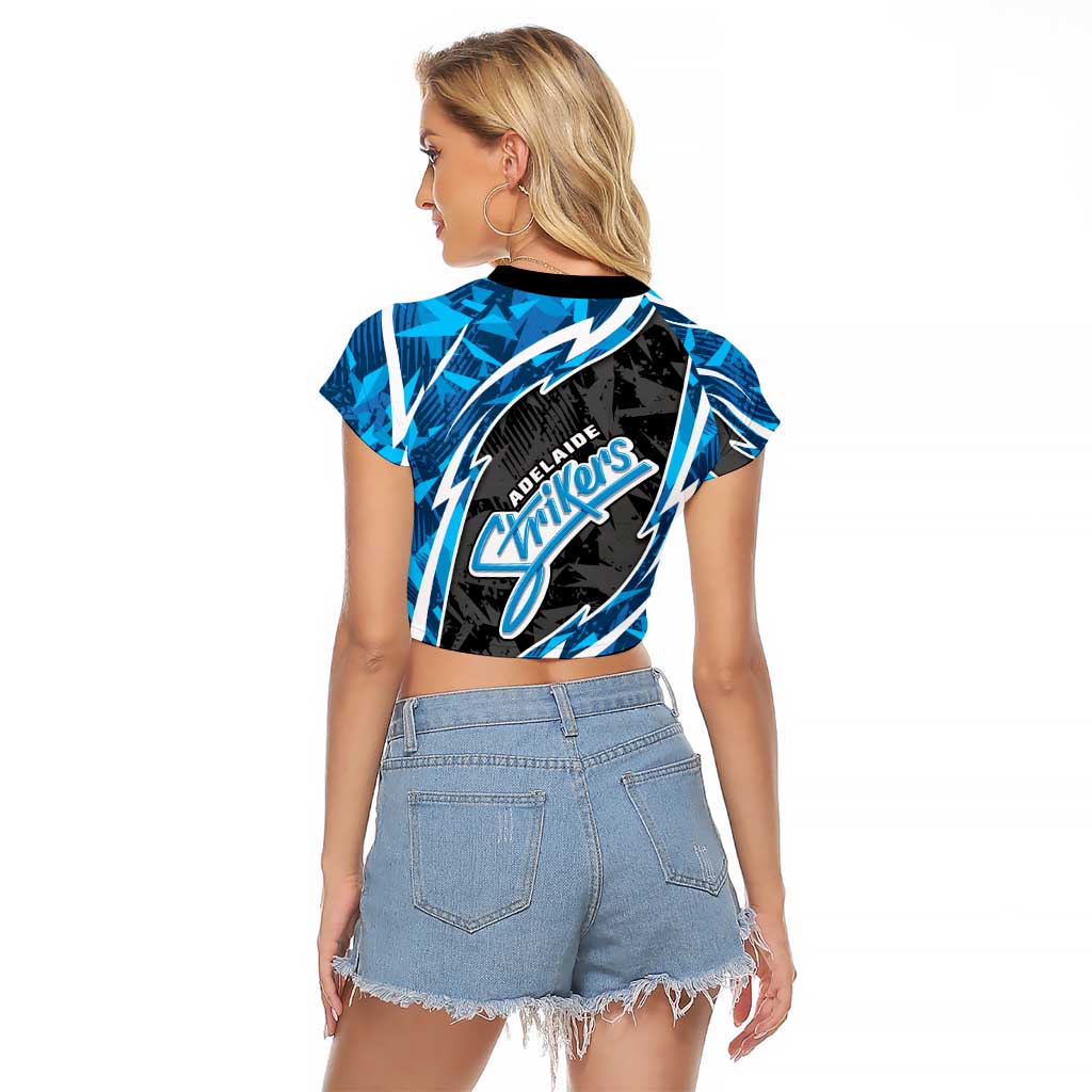 Adelaide Strikers Raglan Cropped T Shirt Flaming Lightning Storm Geometric Sports Mascot Art