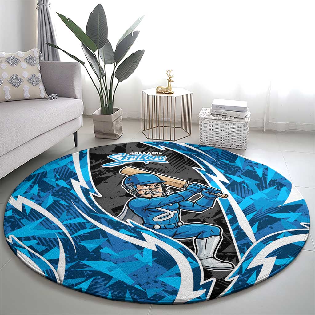 Adelaide Strikers Round Carpet Flaming Lightning Storm Geometric Sports Mascot Art