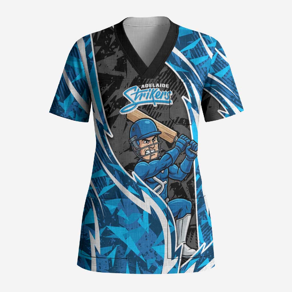 Adelaide Strikers Scrub Top Flaming Lightning Storm Geometric Sports Mascot Art