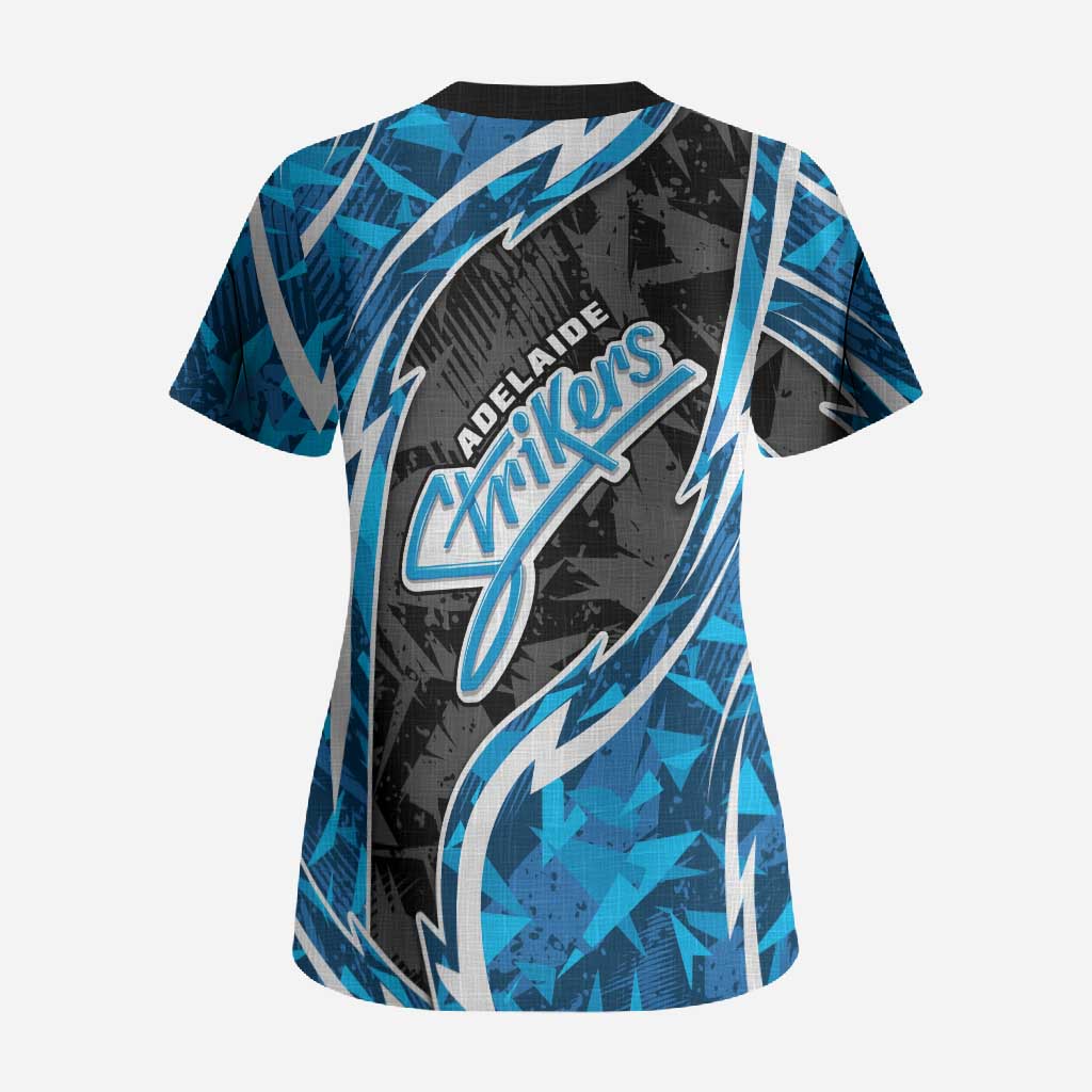 Adelaide Strikers Scrub Top Flaming Lightning Storm Geometric Sports Mascot Art