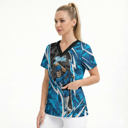 Adelaide Strikers Scrub Top Flaming Lightning Storm Geometric Sports Mascot Art