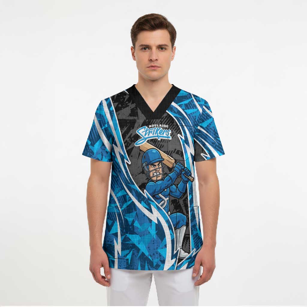 Adelaide Strikers Scrub Top Flaming Lightning Storm Geometric Sports Mascot Art