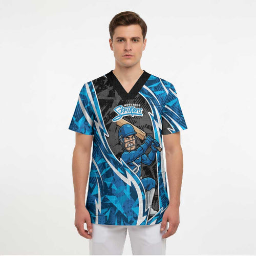 Adelaide Strikers Scrub Top Flaming Lightning Storm Geometric Sports Mascot Art