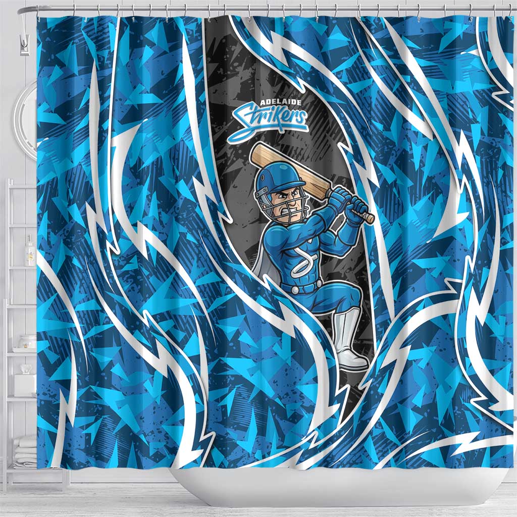 Adelaide Strikers Shower Curtain Flaming Lightning Storm Geometric Sports Mascot Art