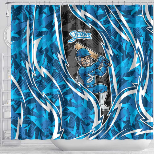 Adelaide Strikers Shower Curtain Flaming Lightning Storm Geometric Sports Mascot Art