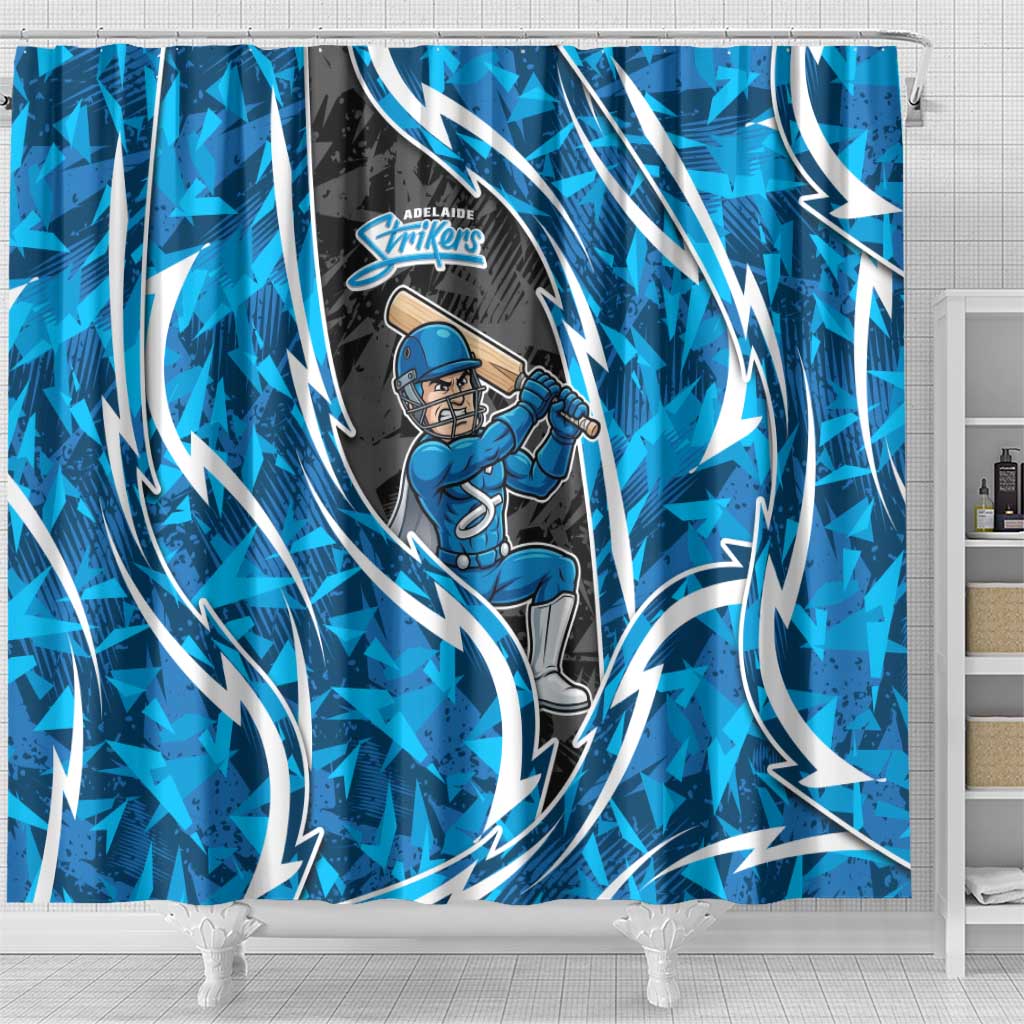 Adelaide Strikers Shower Curtain Flaming Lightning Storm Geometric Sports Mascot Art