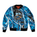 Adelaide Strikers Sleeve Zip Bomber Jacket Flaming Lightning Storm Geometric Sports Mascot Art